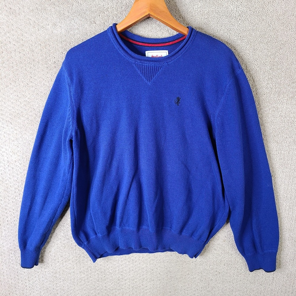 Stafford Sweater Mens Large Blue Prep Pullover Crew Neck Cotton Preppy‎ Logo